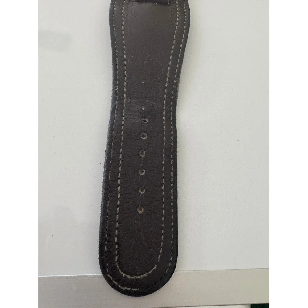 Genuine Leather Bund Watch Strap Dark Brown Cuff Band Silver Buckle 866
